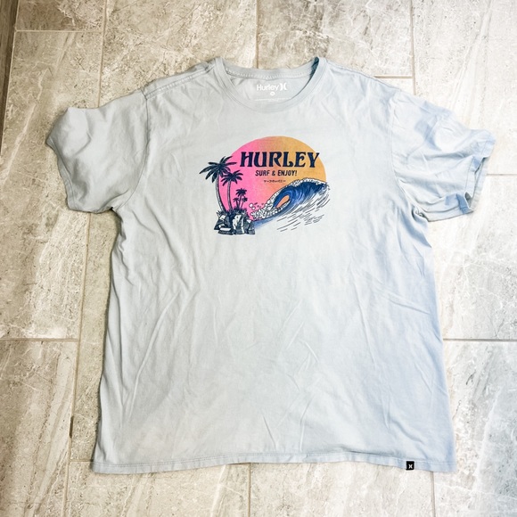 Hurley Light Blue Surf Waves Palm Tree Logo Graphic Size XL - Picture 7 of 8